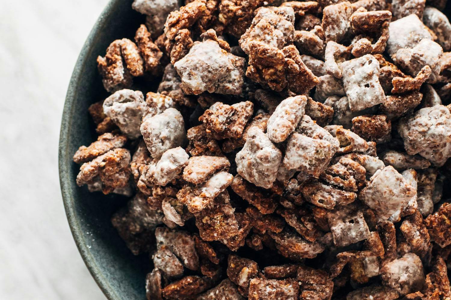 Puppy chow in a bowl.