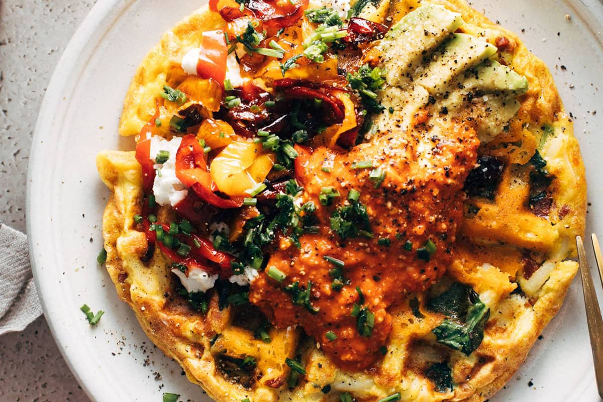 Loaded egg waffle on a plate