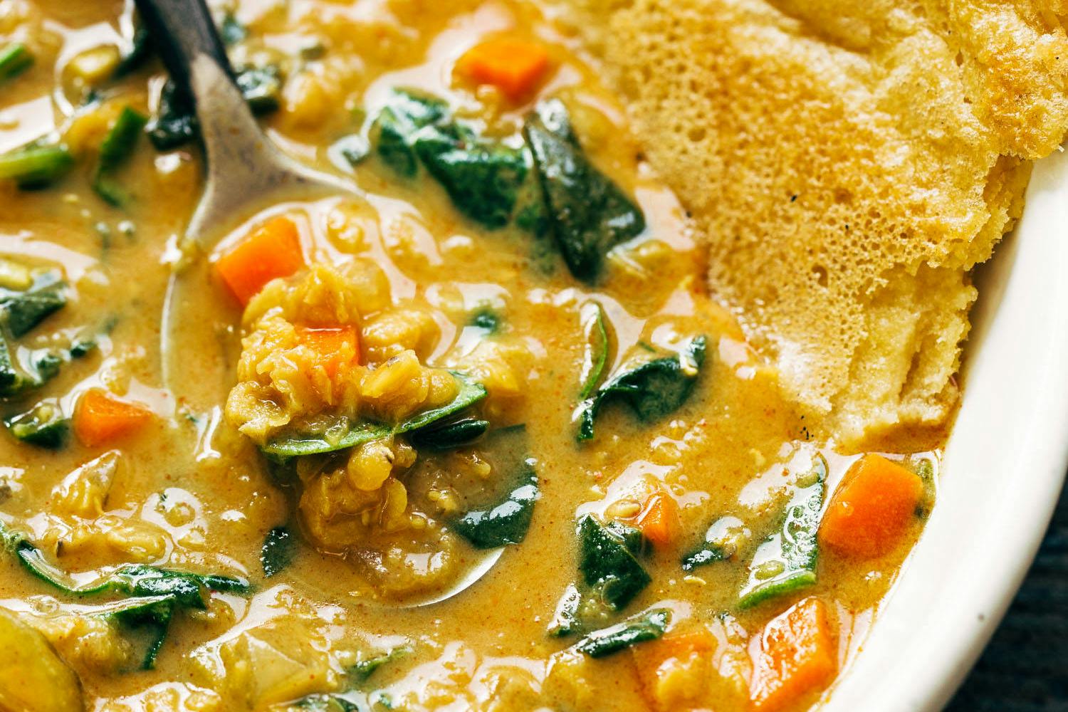 Smoky Red Lentil Soup with Spinach