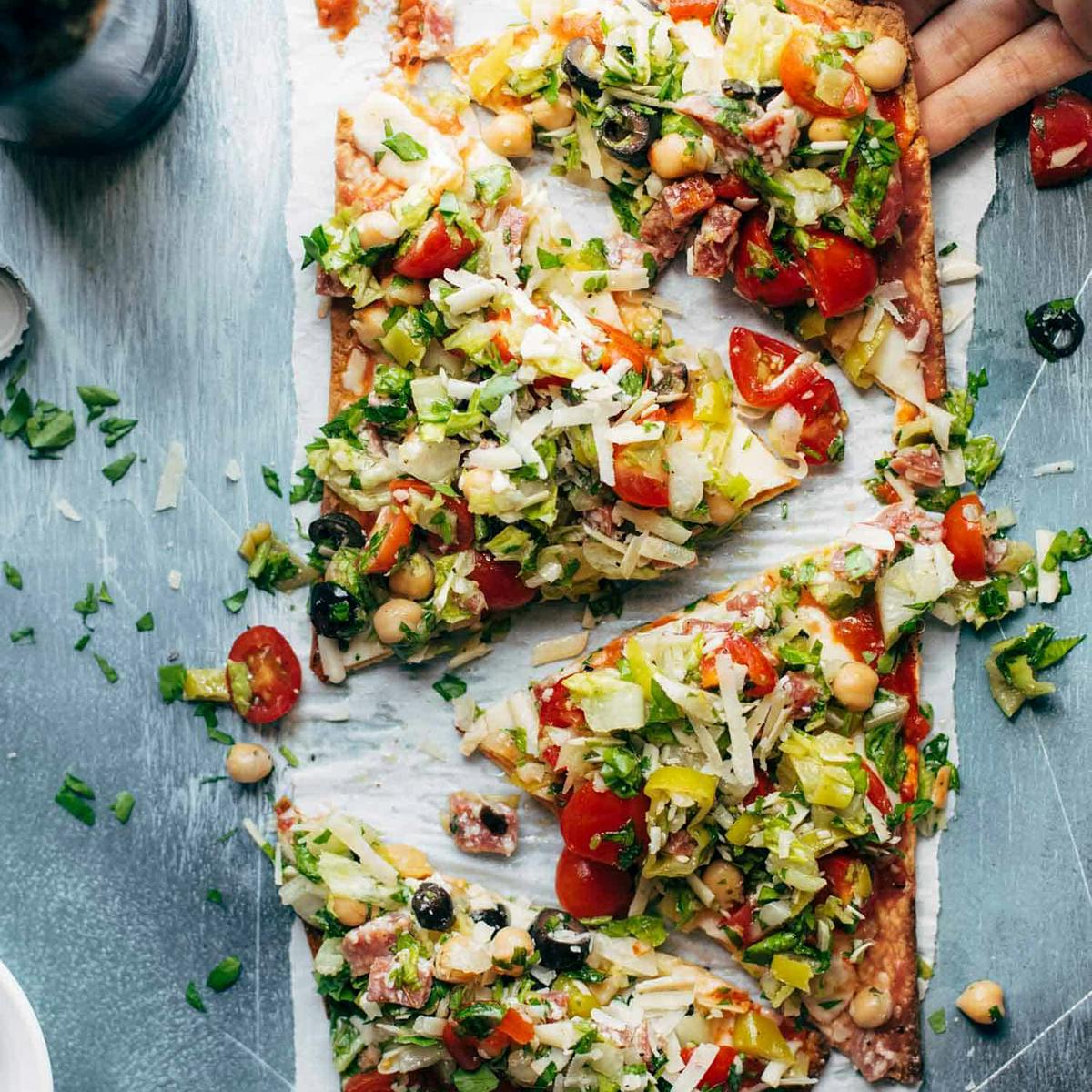 Chopped salad pizza slices