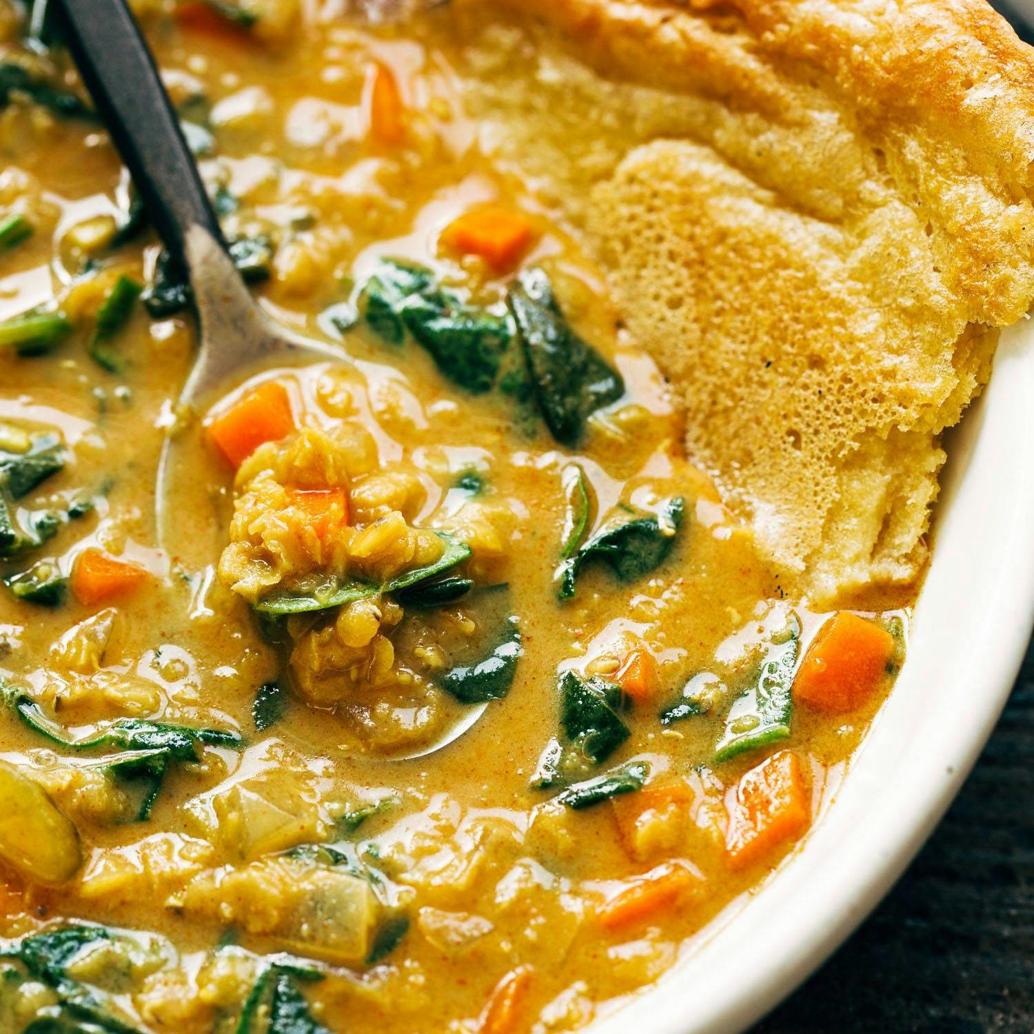 Smoky Red Lentil Soup with Spinach