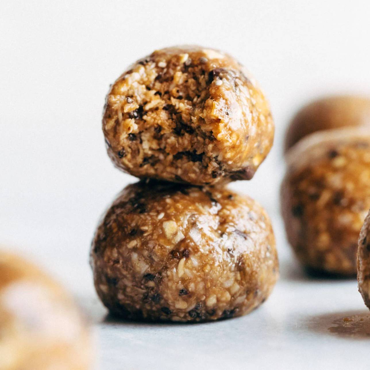 Cookie Dough Energy Bites stacked together