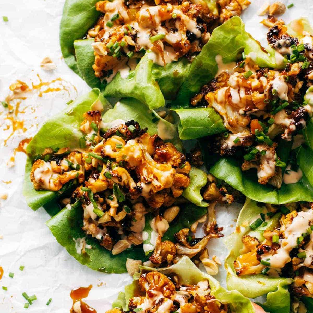 Roasted Cauliflower Lettuce Wraps with Korean BBQ-Inspired Sauce