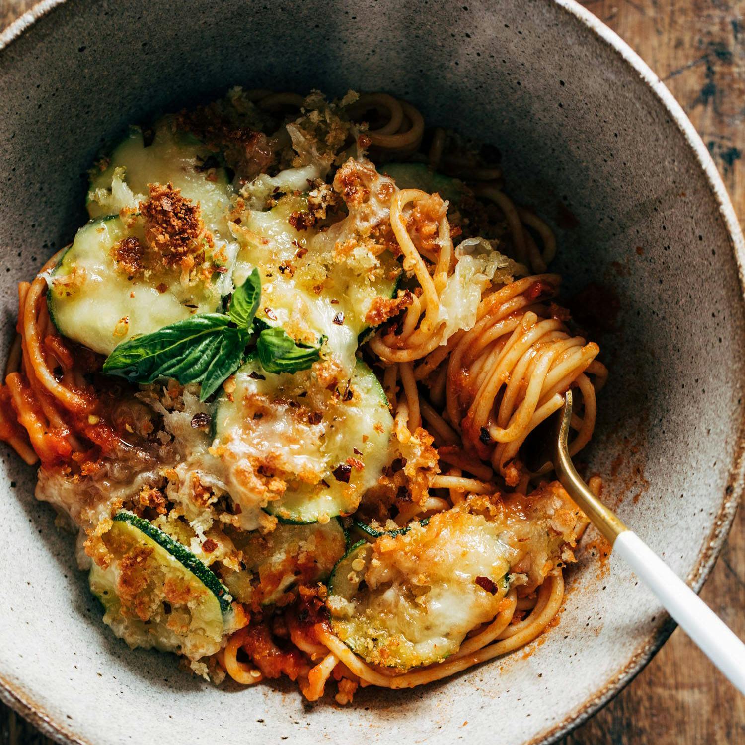 Spaghetti with Crispy Zucchini