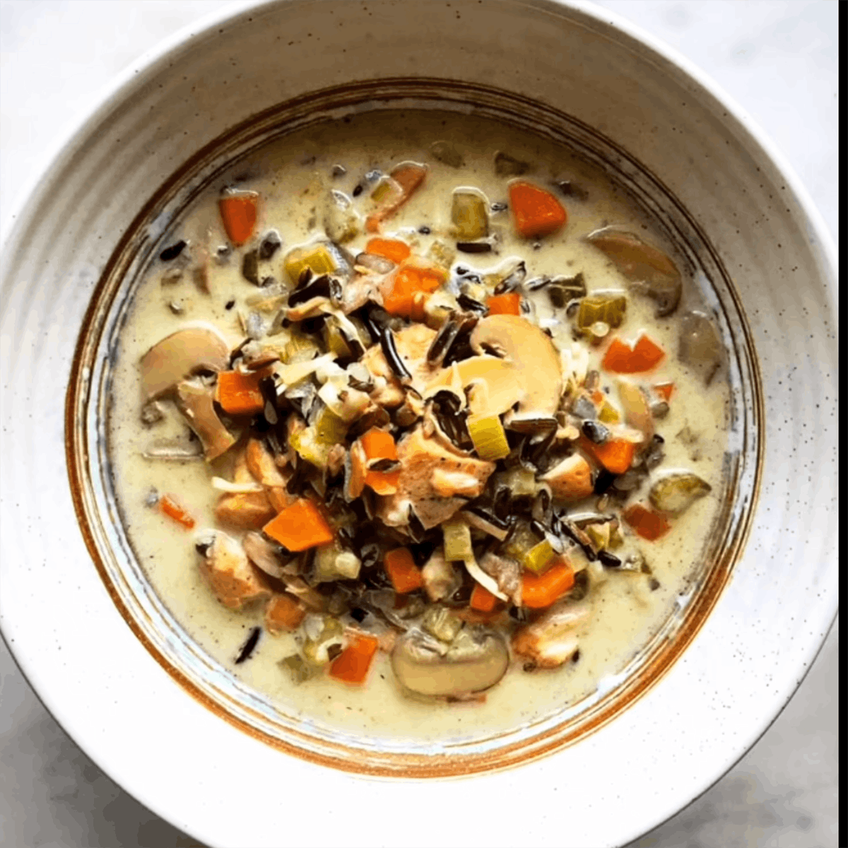 Wild rice soup in a bowl