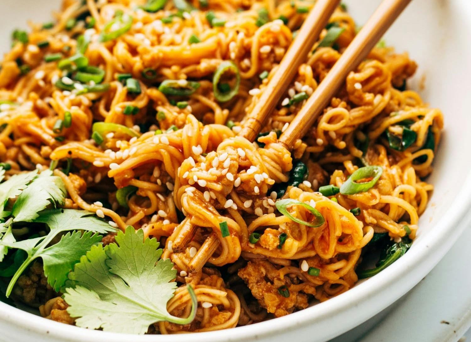 Gochujang noodles with chopsticks.