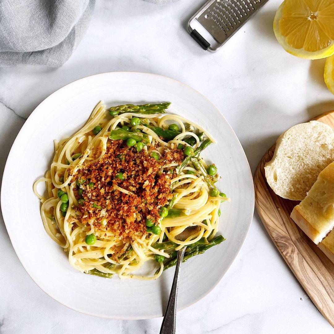 Pasta in a bowl with a fork