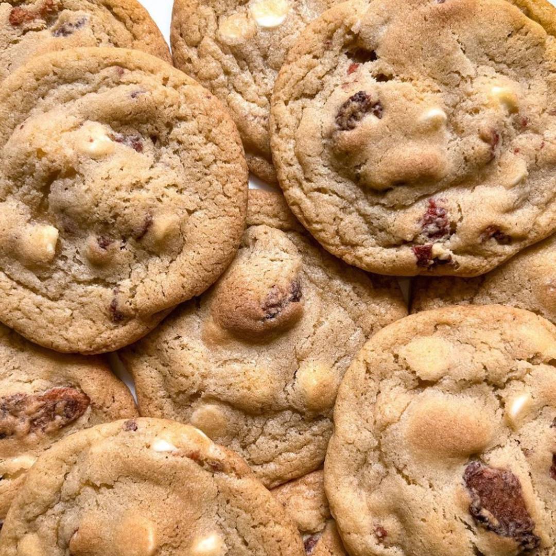Plate of strawberry white chocolate cookies