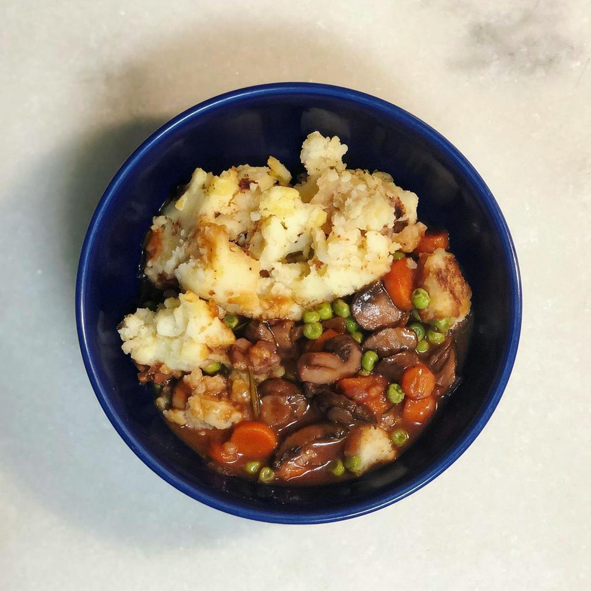 Vegetarian shepherd's pie in a bowl