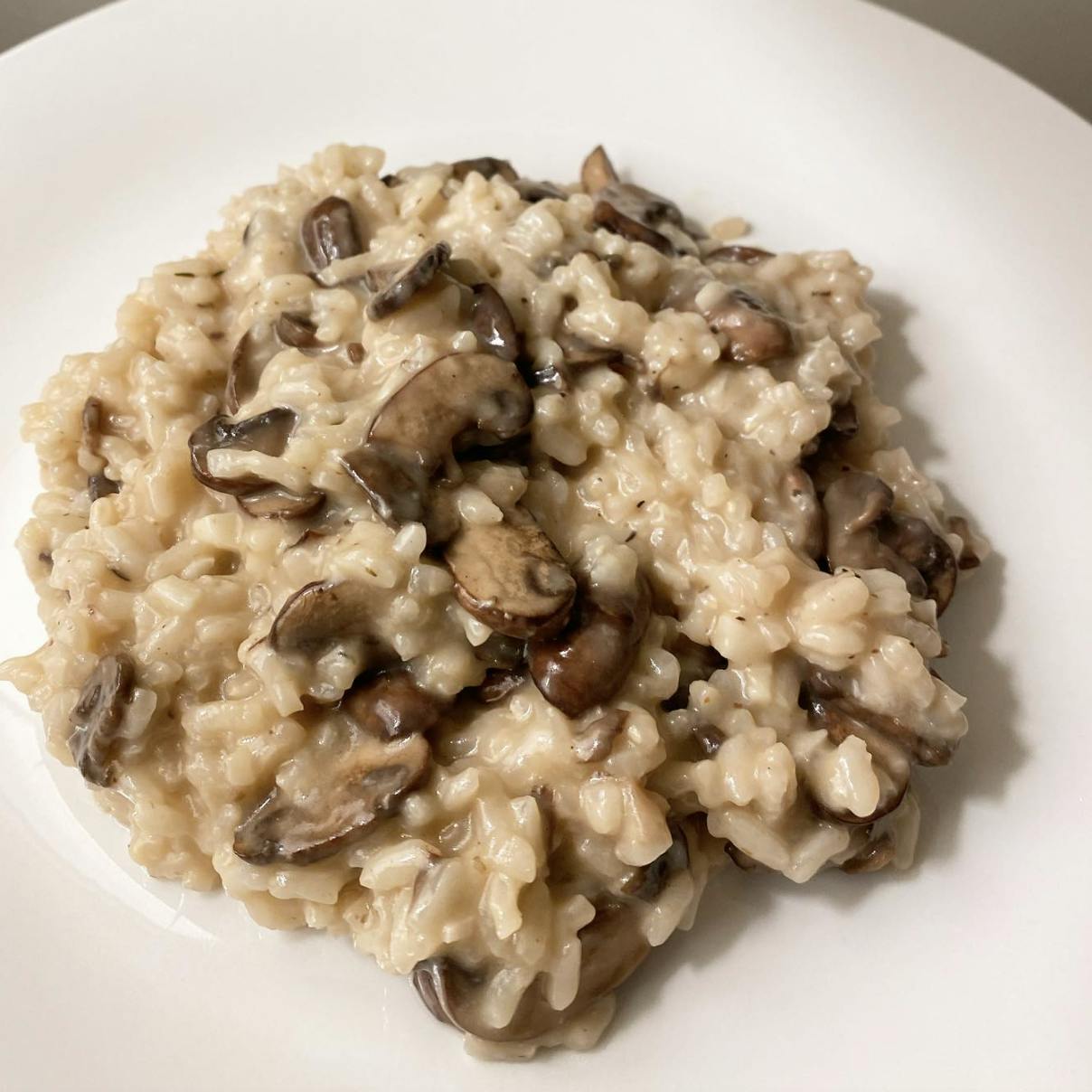 Mushroom risotto in a bowl.