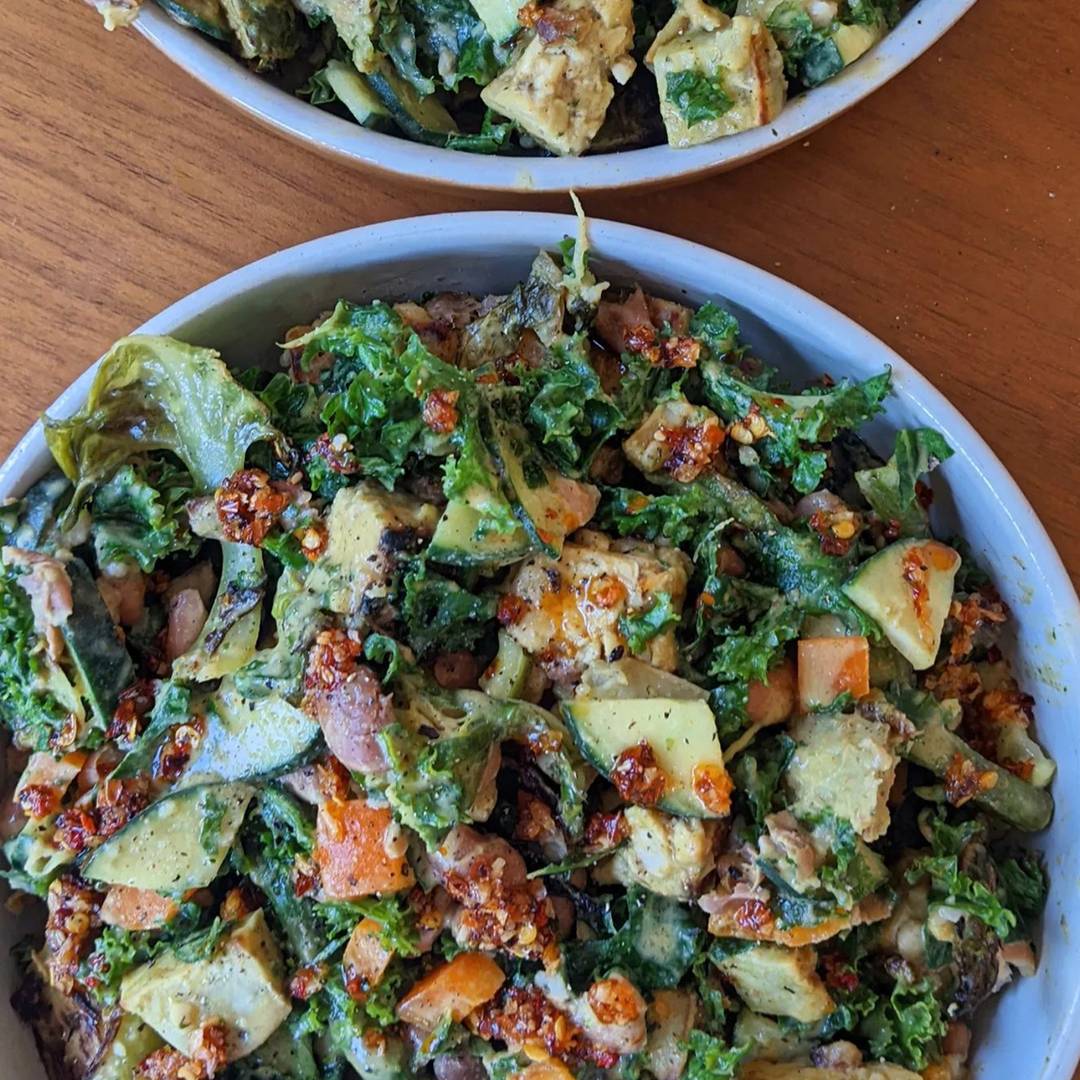 Mixed up salad with a variety of toppings