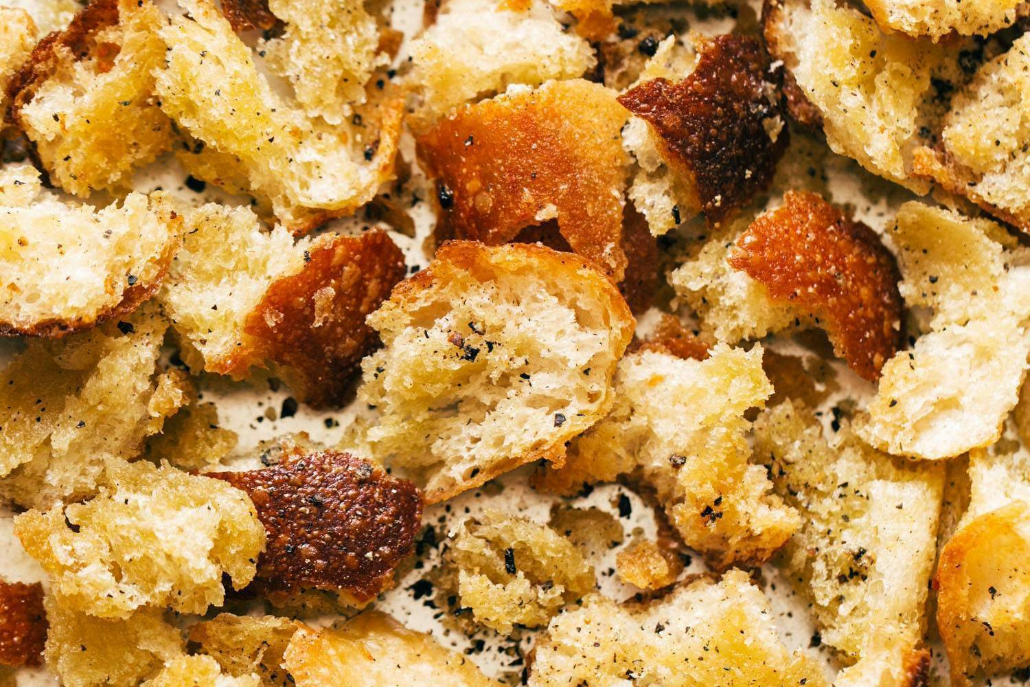 Peppery Torn Homemade Croutons