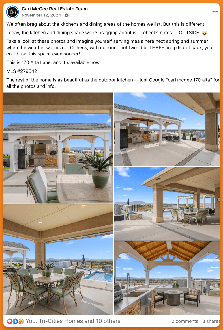 screenshot of a social media post for a home for sale