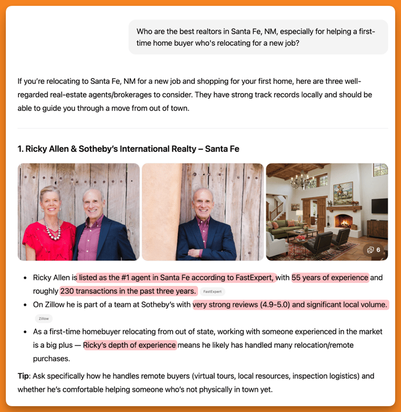 screenshot of ChatGPT search answer