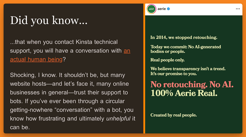 screenshots of "no ai" pledges