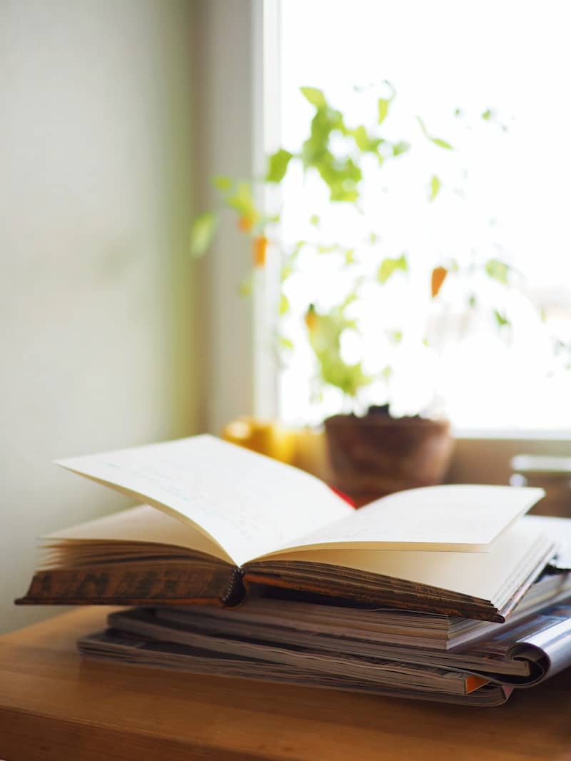 opened book on table