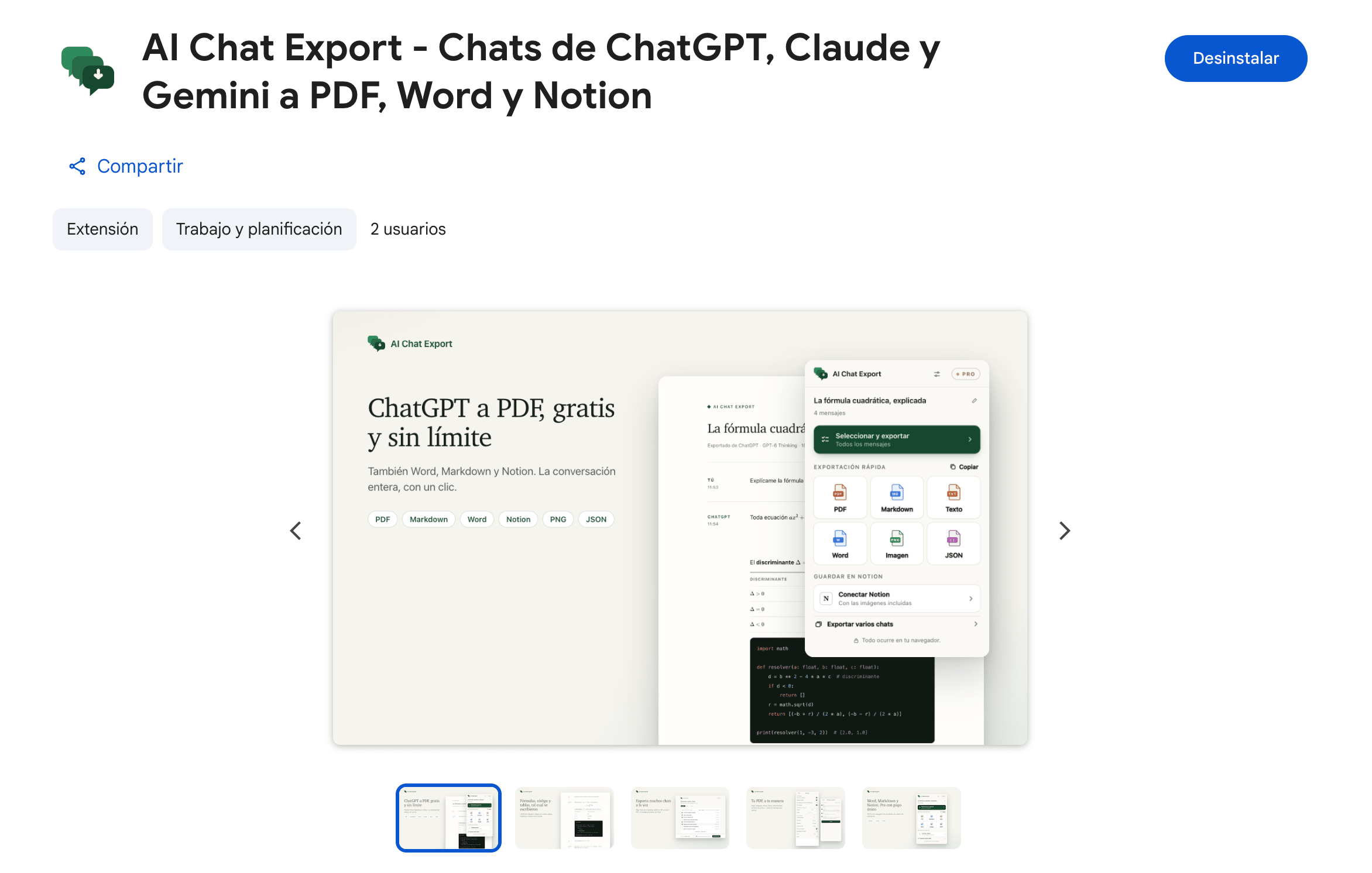 Extensión de Chrome AI Chat Export