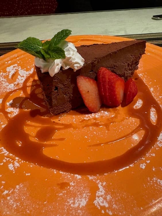 Photo of Dark chocolate Mousse Cake with Ibarra Chocolate at El Cholo restaurant in Santa Monica, CA | thewomenseye.com