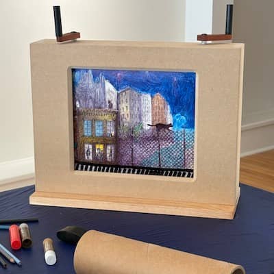 Colorful visual storytelling Crank Box artist Lucky Platt was teaching kids to make at the Farnsworth Museum’s 365 Arts Gallery | Photo: P. Burke