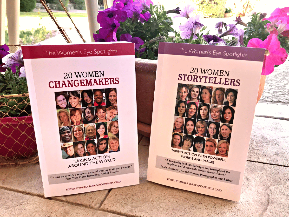 Photos of two books by The Women's Eye: 20 Women Changemakers and 20 Women Storytellers