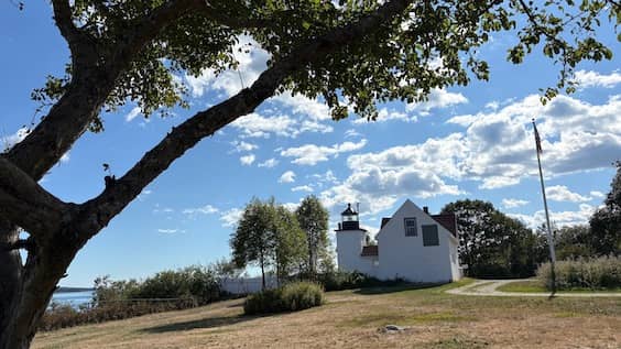 Beautiful blue skies at Fort Point Lighthouse, Stockton Springs, Maine | P. Burke