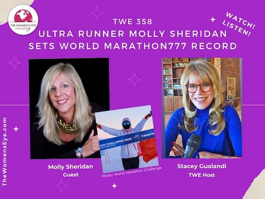 TWE 358 episode: Ultra Runner Molly Sheridan Sets Record in the World Marathon Challenge—Running 7 Marathons on 7 Continents in 7 Days | Host, Stacey Gualandi | The Women's Eye Podcast | TheWomensEye.com