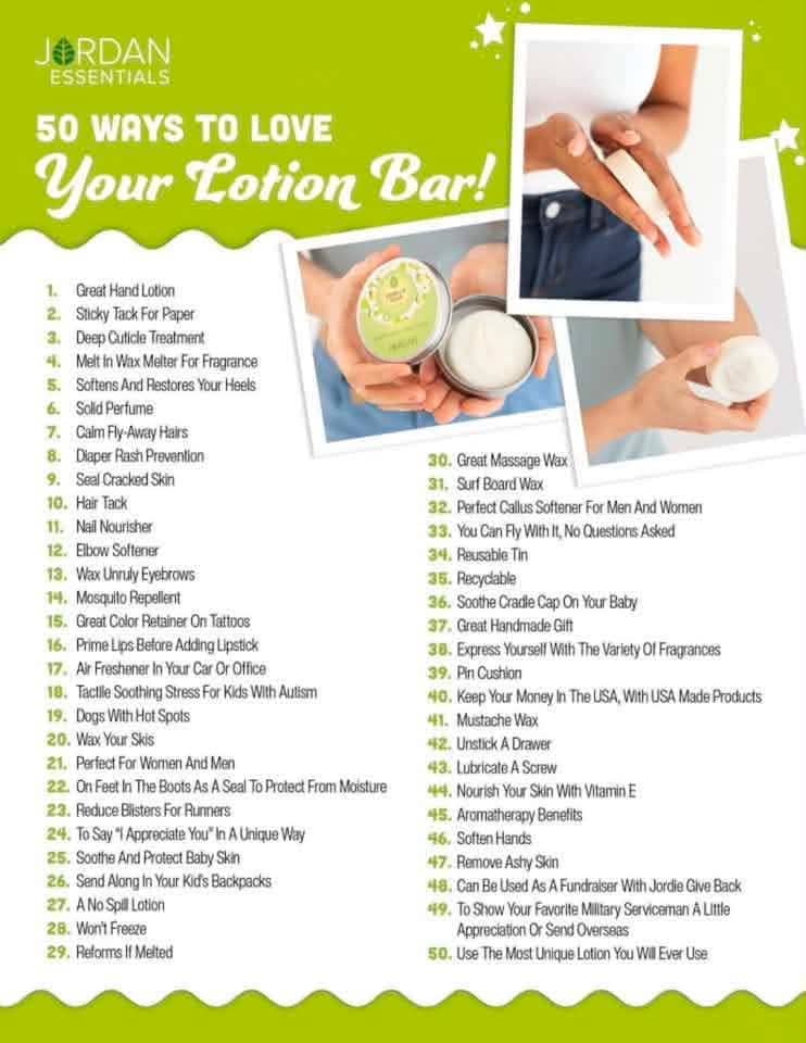 a graphic with a list of 50 ways to love the lotion bar