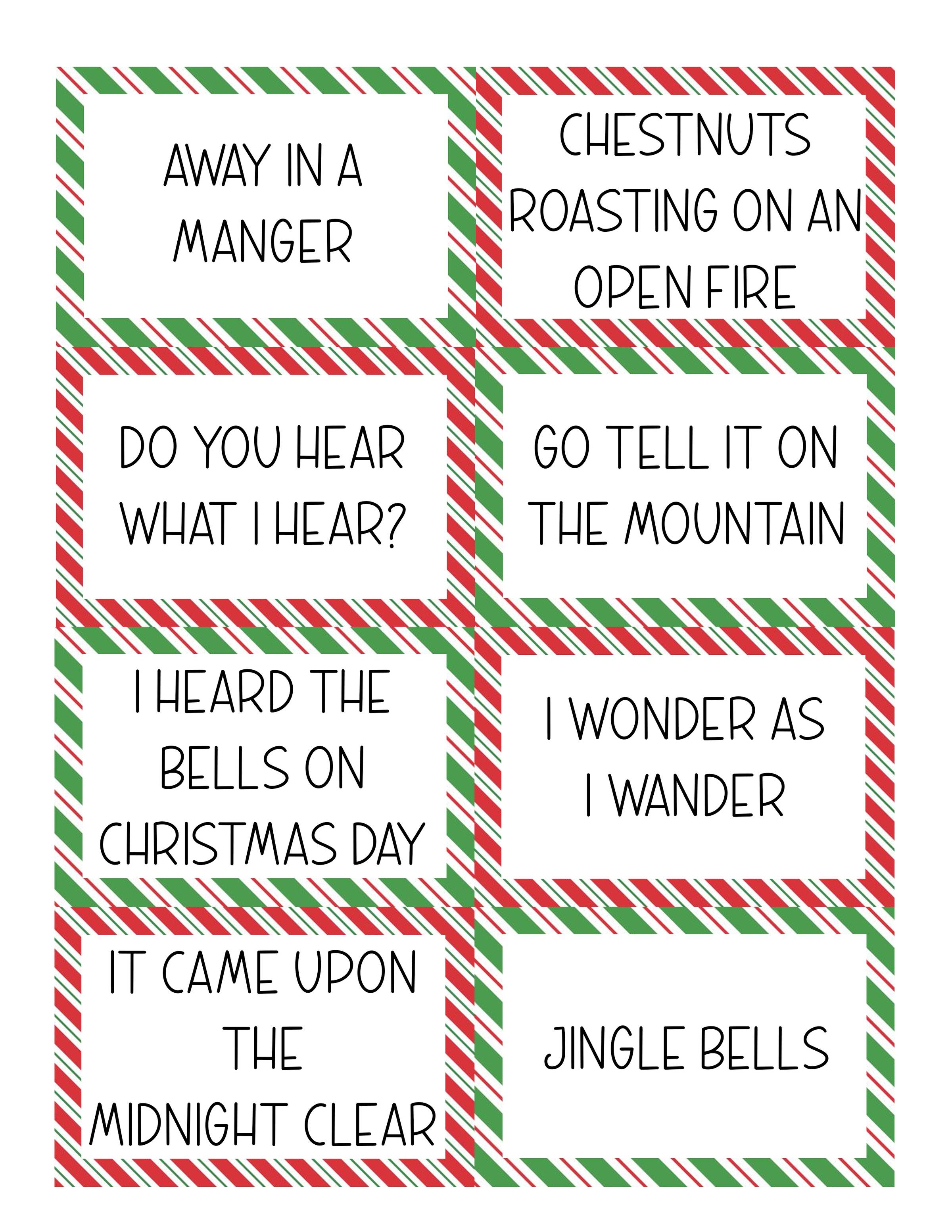 christmas song charades: free party game printable - overstuffed life