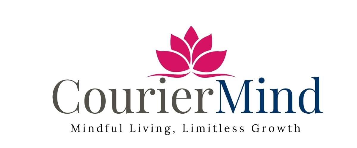 Courier Mind logo featuring a flower above the brand name, with the tagline “Mindful Living, Limitless Growth” underneath
