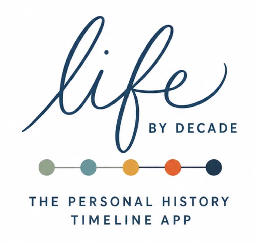 Life by Decade logo, with tagline: a personal history timeline app
