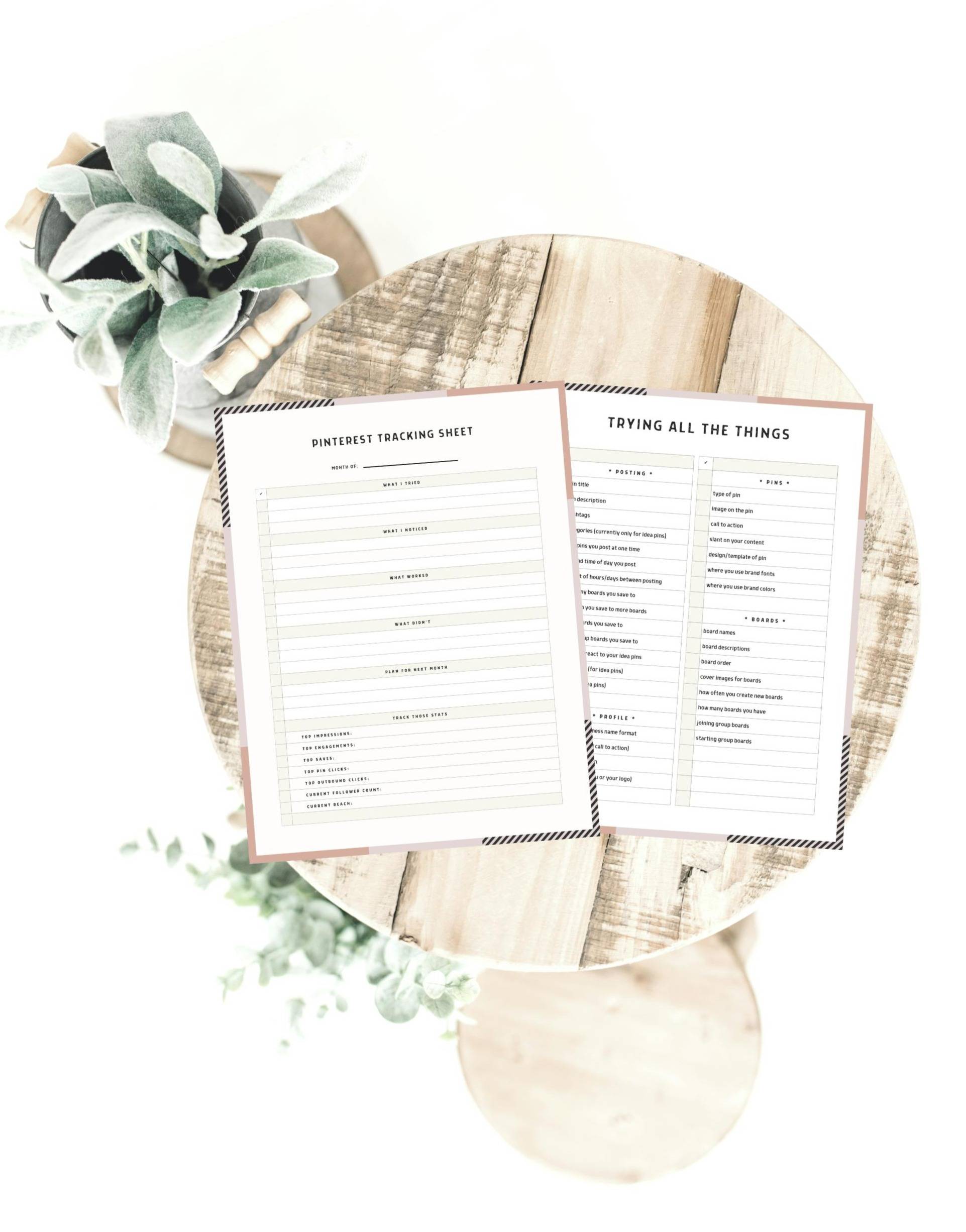 Pinterest Tracking Sheet & List of Ideas