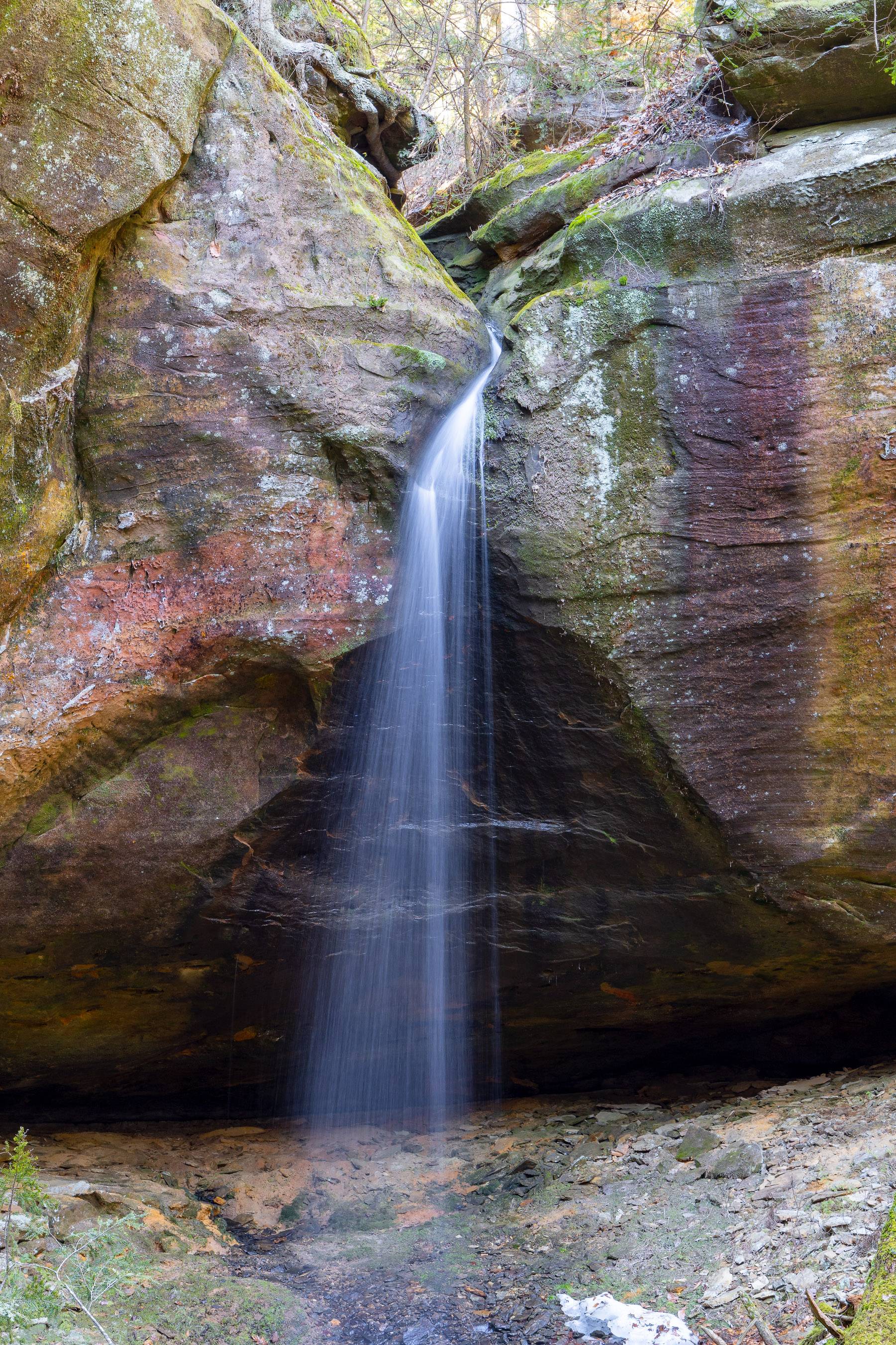 An ephemeral un-named waterfall in Ohio's Hocking Hills region.