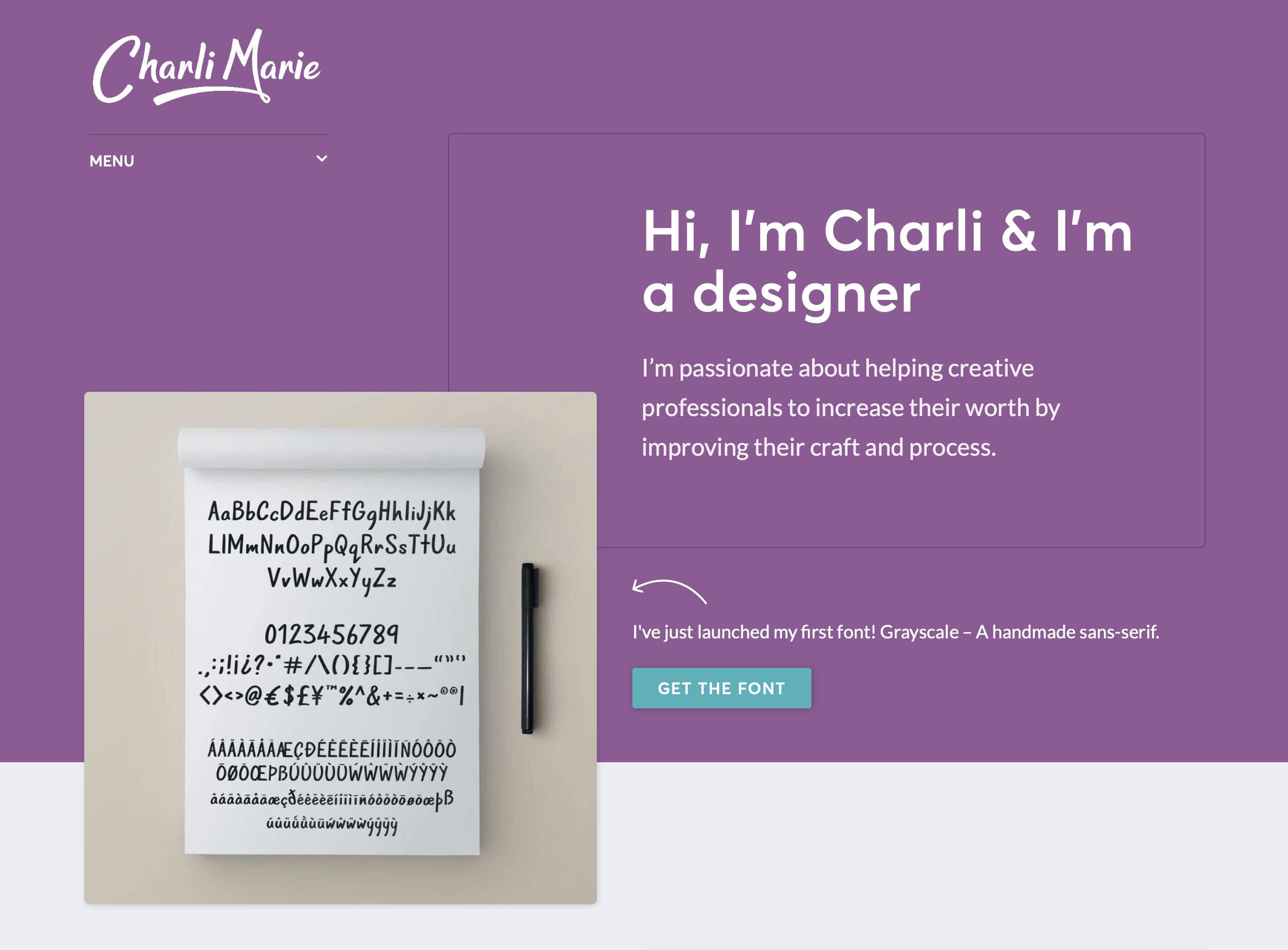 Screenshot of Charli Marie homepage