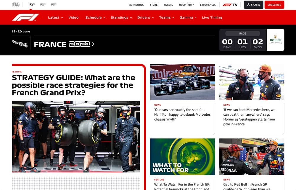 Screenshot of the F1.com website