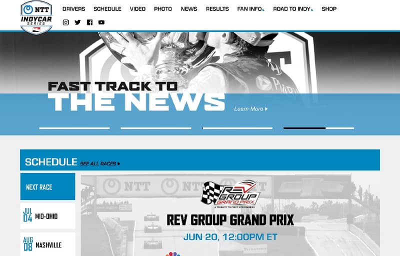 The Indycar website - it has an looking font that would belong on an action movie poster