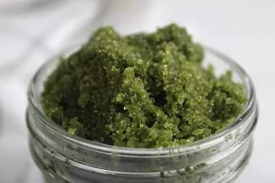jar of homemade matcha green tea sugar scrub