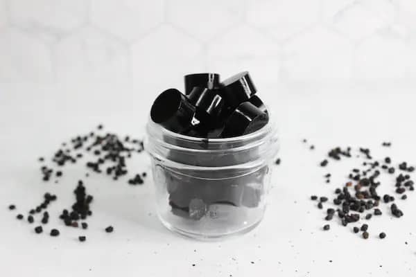 jar of homemade elderberry gummies