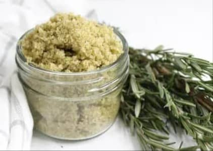 a jar of homemade DIY Rosemary scalp scrub for hair growth