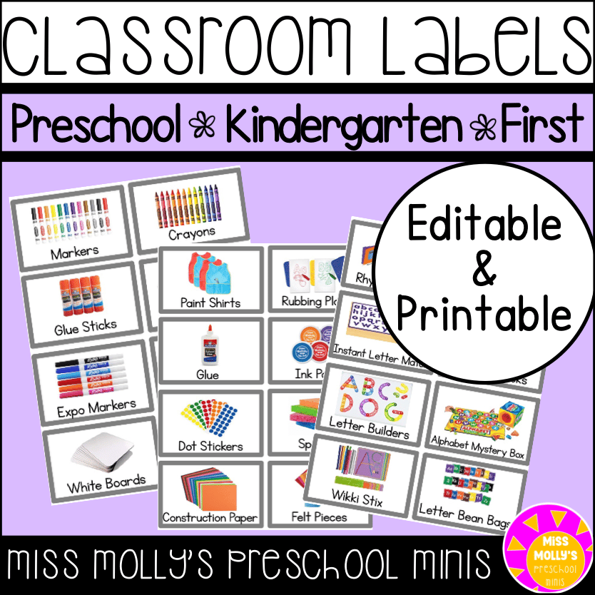 Classroom Labels for Preschool, Kindergarten, and 1st Grade | Editable Visuals