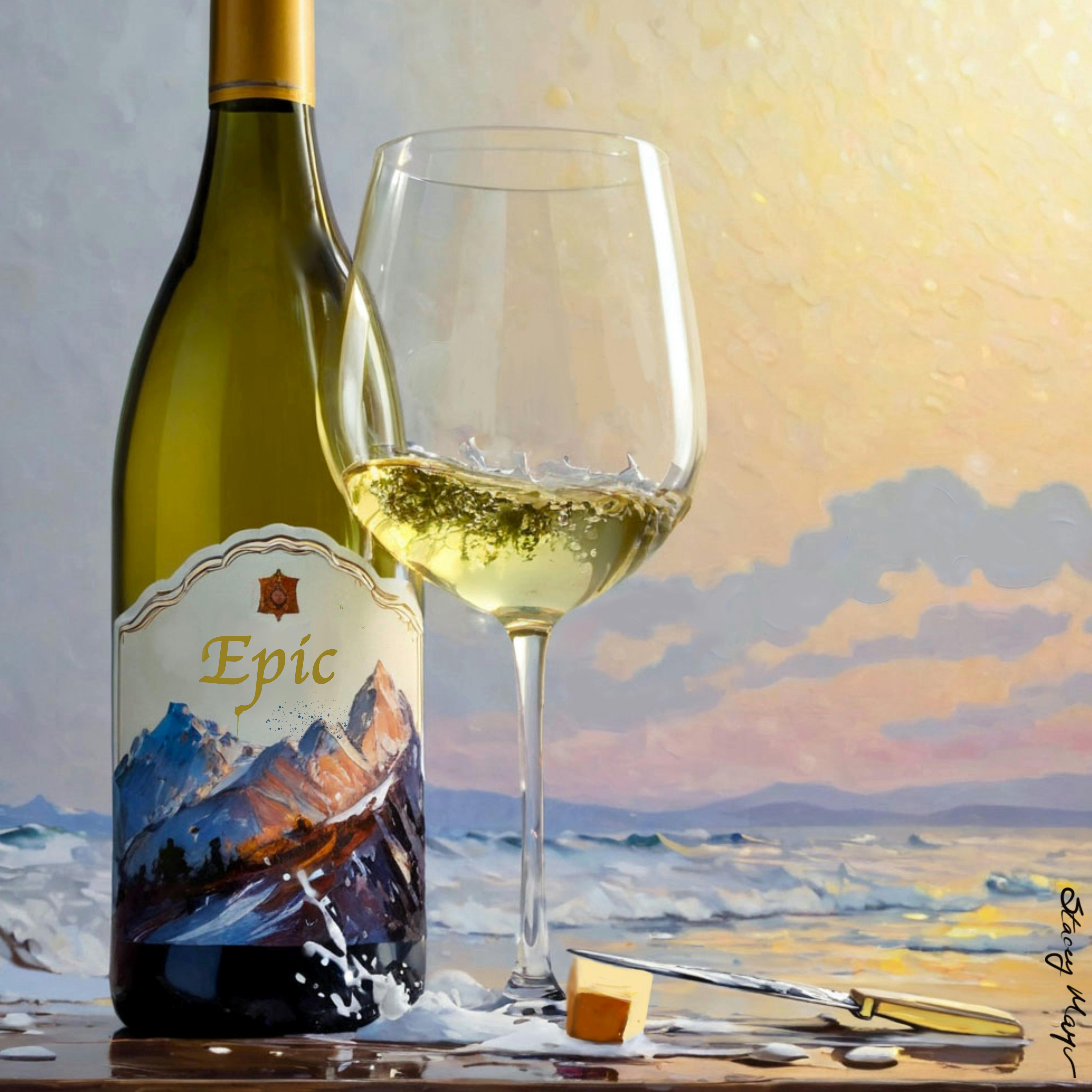 Fine art, wine and cheese, sunrise at the oceans