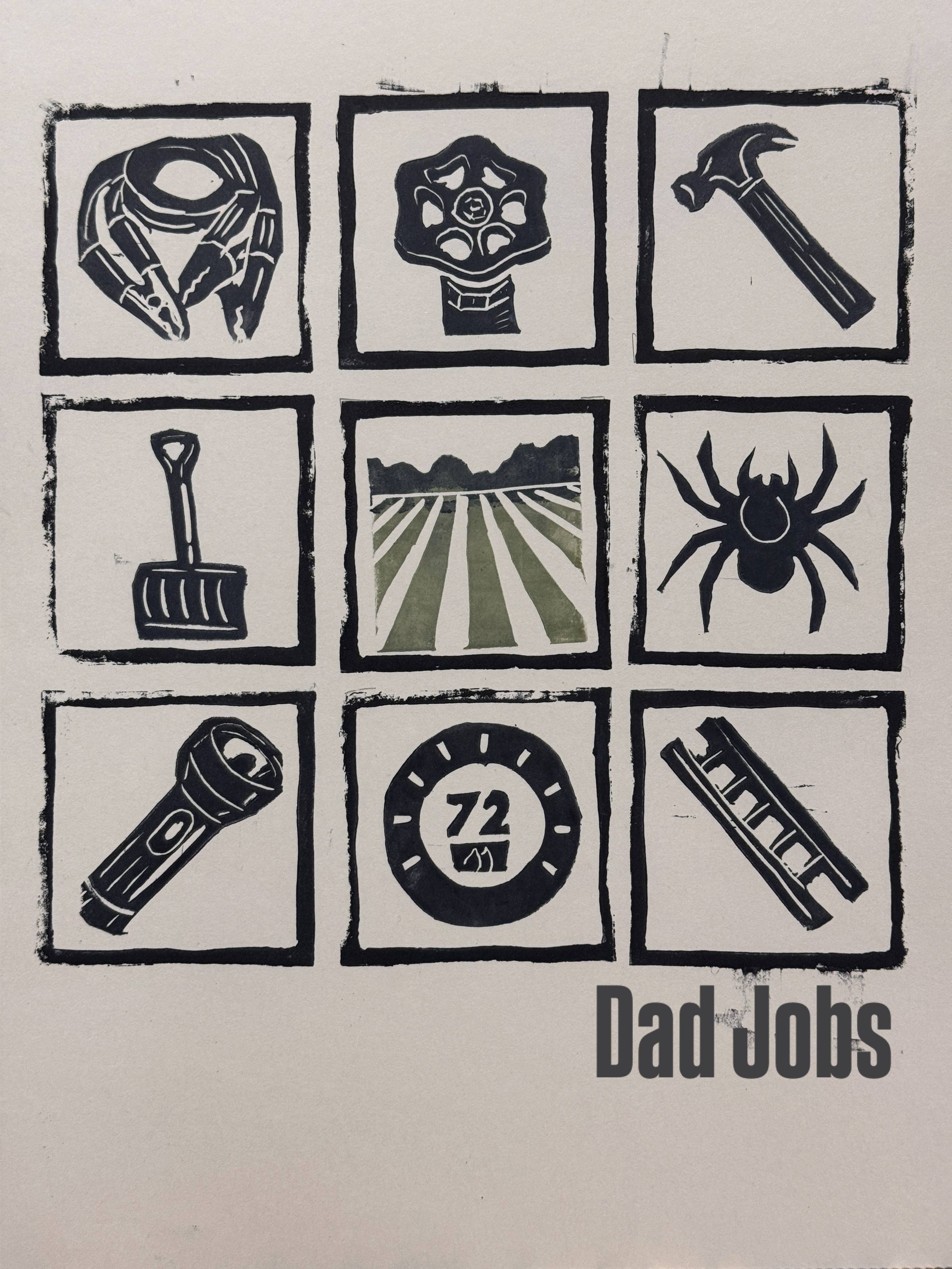 Dad Jobs (lino print)