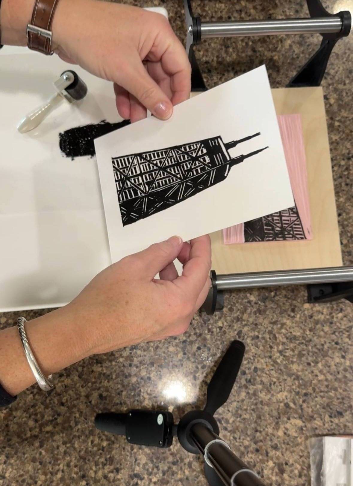 Linocut of John Hancock Building in Chicago