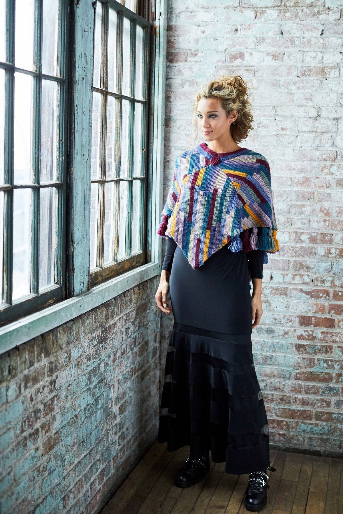 Diagonal Tassel Poncho by Nicky Epstein