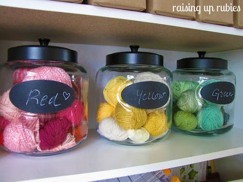 Glass Jars holding yarn