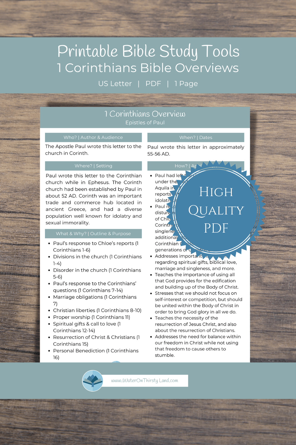 1 Corinthians Overview Printable