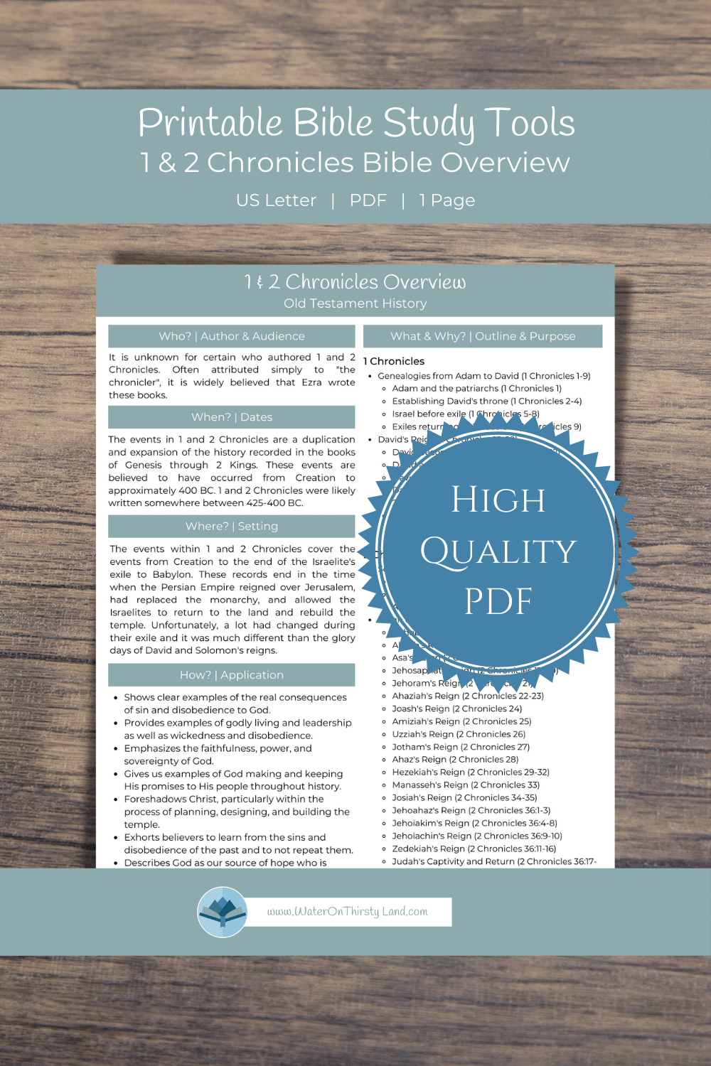 1 & 2 Chronicles Overview Printable