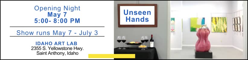 A flier for the May 7 - July 3 exhibition "Unseen hands". It shows of photo of the gallery.