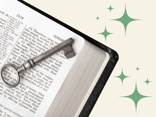 image of a bible with a key