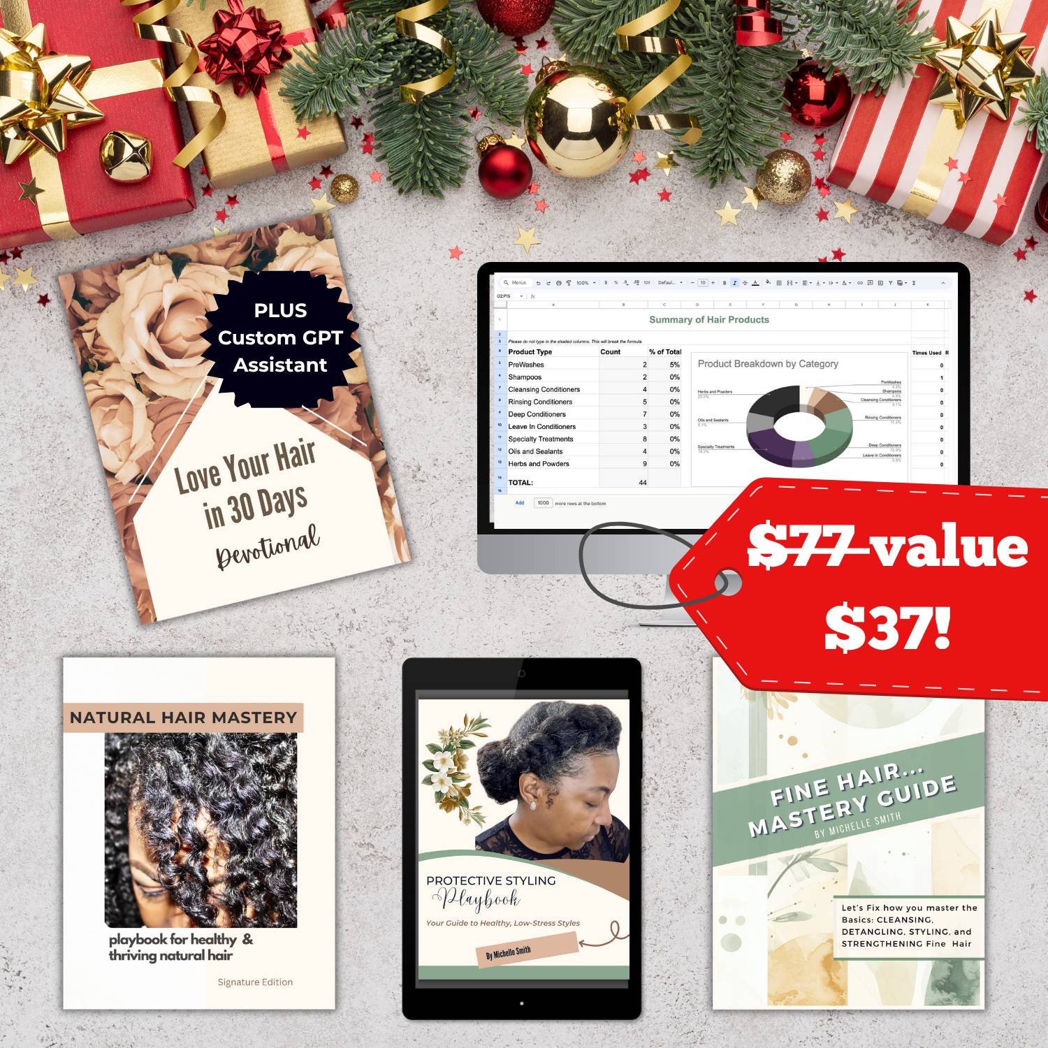 mock up of natural hair care and faith based digital products in the Black Friday Exclusive: Healthy Hair Confidence Bundle