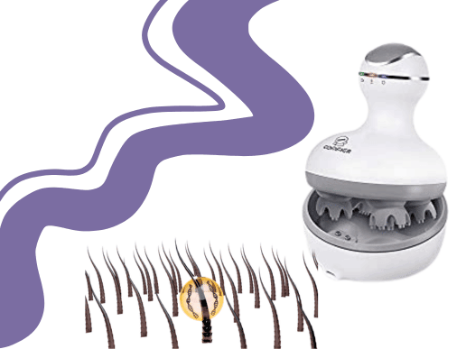 scalp brush and image of scalp and hairs coming out of scalp